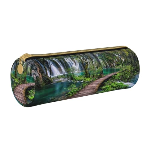 NDDCEDEW Federmäppchen für Schüler, Holzbrücken-Druck, Leder, Reißverschluss, Schreibwaren-Tasche für Schule, Stiftehalter, tragbar, Aufbewahrung, Organizer, Make-up-Tasche, weiß, Einheitsgröße, von NDDCEDEW