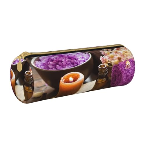 NDDCEDEW Federmäppchen für Schüler, Lavendelblüte und Spa, Salzdruck, Leder, Reißverschluss, Schreibwaren-Tasche für Schule, Stiftehalter, tragbar, Aufbewahrung, Organizer, Make-up-Tasche, weiß, von NDDCEDEW