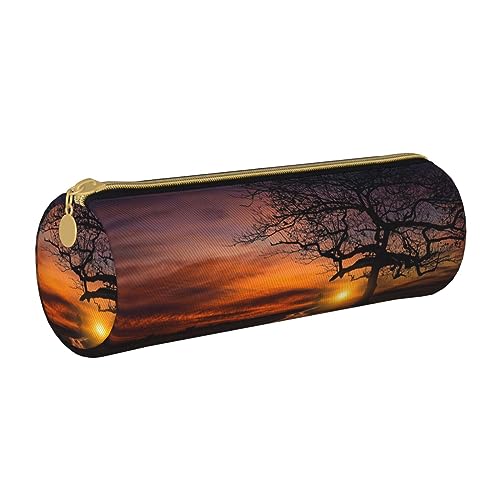 NDDCEDEW Federmäppchen für Schüler, Motiv: Baum bei goldenem Sonnenuntergang, Leder, Reißverschluss, Schreibwaren-Tasche für Schule, Stifthalter, tragbar, Organizer, Make-up-Tasche, weiß, von NDDCEDEW