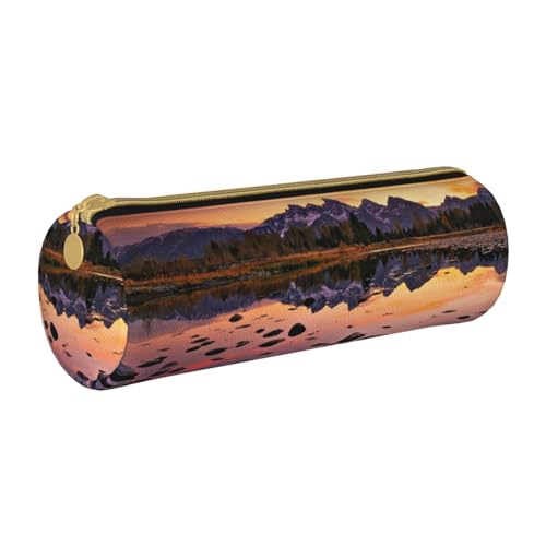 NDDCEDEW Federmäppchen für Schüler, Motiv: Bergblick bei Sonnenaufgang, Leder, Reißverschluss, Schreibwaren-Tasche für Schule, Stiftehalter, tragbar, Organizer, Make-up-Tasche, weiß, Einheitsgröße, von NDDCEDEW