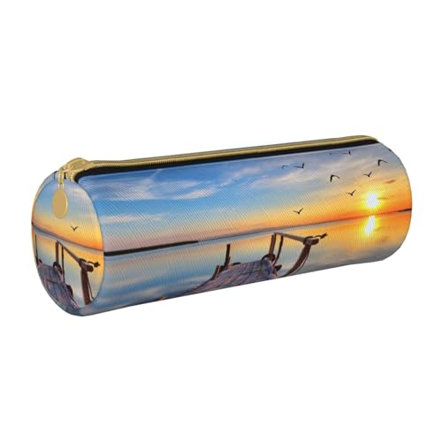 NDDCEDEW Federmäppchen für Schüler, Motiv: See unter Sonnenuntergang, Leder, Reißverschluss, Schreibwaren-Tasche für Schule, Stiftehalter, tragbar, Organizer, Make-up-Tasche, weiß, Einheitsgröße, von NDDCEDEW