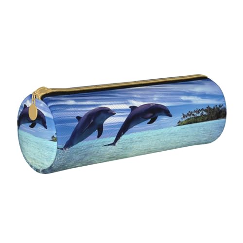 NDDCEDEW Federmäppchen für Schüler, Motiv: Springende Wale, Leder, Reißverschluss, Schreibwaren-Tasche für Schule, Stiftehalter, tragbar, Organizer, Make-up-Tasche, weiß, Einheitsgröße, Kosmetiktasche von NDDCEDEW