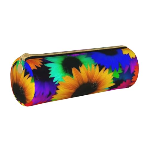 NDDCEDEW Federmäppchen für Schüler, Regenbogen-Sonnenblumen-Druck, Leder, Reißverschluss, Schreibwaren-Tasche für Schule, Stiftehalter, tragbar, Organizer, Make-up-Tasche, weiß, Einheitsgröße, von NDDCEDEW