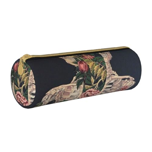 NDDCEDEW Federmäppchen für Schüler, Skelett-Schädel mit Blumendruck, Leder, Reißverschluss, Schreibwaren-Tasche für Schule, Stiftehalter, tragbar, Organizer, Make-up-Tasche, weiß, Einheitsgröße, von NDDCEDEW