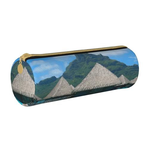 NDDCEDEW Federmäppchen für Schüler, Tahiti-Strand-Druck, Leder, Reißverschluss, Schreibwaren-Tasche für Schule, Stiftehalter, tragbar, Aufbewahrung, Organizer, Make-up-Tasche, weiß, Einheitsgröße, von NDDCEDEW