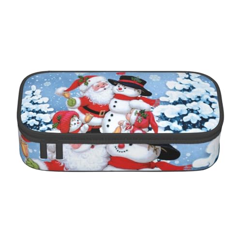 NDDCEDEW Federmäppchen mit Weihnachtsmann- und Schneemann-Druck, großes Fassungsvermögen, mit Reißverschluss, Federmäppchen, Schüler-Federmäppchen, niedliches Federmäppchen für Mädchen und Jungen, von NDDCEDEW