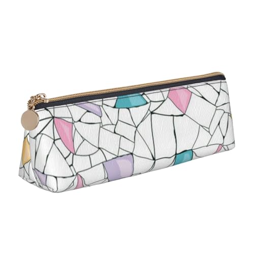 NDDCEDEW Kleines Federmäppchen mit buntem unregelmäßigem geometrischem Druck, Lederetui mit Reißverschluss, Schreibwaren-Tasche, Stifthalter, tragbarer Aufbewahrungs-Organizer, weiß, Einheitsgröße, von NDDCEDEW