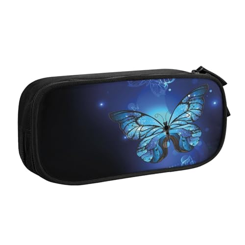 NDDCEDEW Lustiges Federmäppchen Dunkelblau Schmetterlinge Bedruckt Große Kapazität Federmäppchen Schüler Federmäppchen Niedlich Federmäppchen für Mädchen und Jungen Teenager Schule Federmäppchen von NDDCEDEW
