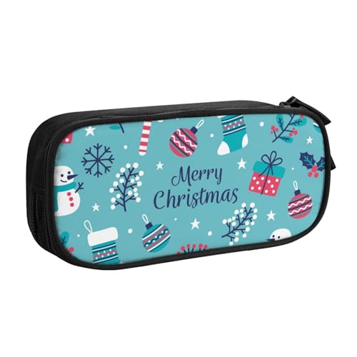 NDDCEDEW Lustiges Federmäppchen Frohe Weihnachten Bedruckte Große Kapazität Federmäppchen Schüler Federmäppchen Niedlich Federmäppchen für Mädchen und Jungen Teenager Schule Federmäppchen Schwarz Blau von NDDCEDEW