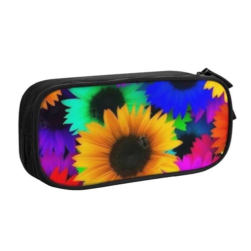 NDDCEDEW Lustiges Federmäppchen Regenbogen Sonnenblume Gedruckt Große Kapazität Federmäppchen Schüler Federmäppchen Niedlich Federmäppchen für Mädchen und Jungen Teenager Schule Federmäppchen Schwarz von NDDCEDEW