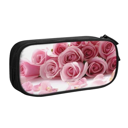 NDDCEDEW Lustiges Federmäppchen Rose Bedruckt Große Kapazität Federmäppchen Schüler Federmäppchen Niedlich Federmäppchen für Mädchen und Jungen Teenager Schule Federmäppchen Schwarz Blau Rosa, Schwarz von NDDCEDEW