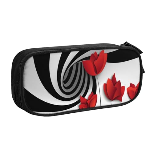 NDDCEDEW Lustiges Federmäppchen Rote Blume Gedruckt Große Kapazität Federmäppchen Schüler Federmäppchen Niedlich Federmäppchen für Mädchen und Jungen Teenager Schule Federmäppchen Schwarz Blau Rosa, von NDDCEDEW