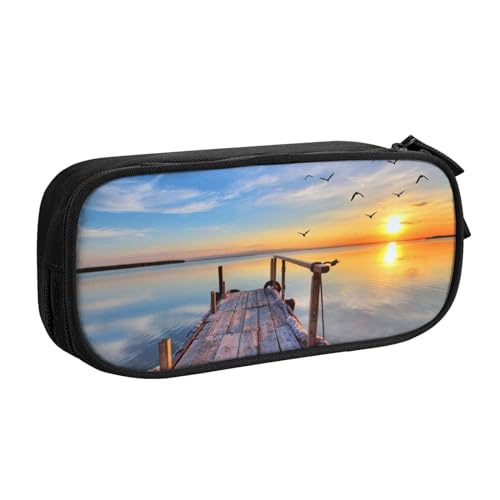 NDDCEDEW Lustiges Federmäppchen See unter Sonnenuntergang Bedruckt Große Kapazität Federmäppchen Schüler Federmäppchen Niedlich Federmäppchen für Mädchen und Jungen Teenager Schule Federmäppchen von NDDCEDEW