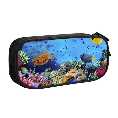 NDDCEDEW Lustiges Federmäppchen Unterwasserfisch Bedruckte Große Kapazität Federmäppchen Schüler Federmäppchen Niedlich Federmäppchen für Mädchen und Jungen Teenager Schule Federmäppchen Schwarz Blau von NDDCEDEW