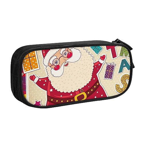 NDDCEDEW Lustiges Federmäppchen Weihnachtsmann Bedruckte Große Kapazität Federmäppchen Schüler Federmäppchen Niedlich Federmäppchen für Mädchen und Jungen Teenager Schule Federmäppchen Schwarz Blau von NDDCEDEW