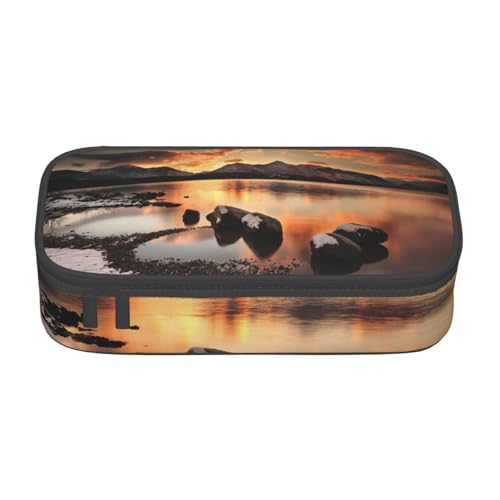 NDDCEDEW Rock and Lake Under Sunset Print Large Capacity Pencil Case with Zipper Pencil Case Student Pencil Pouch Cute Pencil Case for Girls and Boys Teenagers School Pencil Pouch, Schwarz , von NDDCEDEW