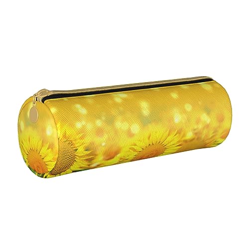 NDDCEDEW Schüler-Federmäppchen mit Sonnenblumenfelddruck, Leder, Reißverschluss, Schreibwaren-Tasche für Schule, Stiftehalter, tragbar, Organizer, Make-up-Tasche, weiß, Einheitsgröße, Kosmetiktasche von NDDCEDEW