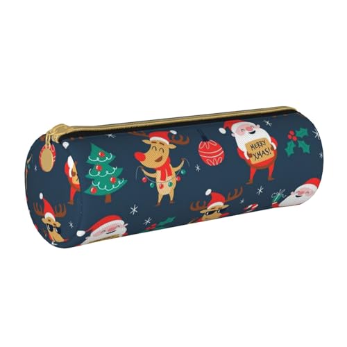 NDDCEDEW Schüler-Federmäppchen mit Weihnachtsmann-Motiv, Leder, Reißverschluss, Schreibwaren-Tasche für Schule, Stiftehalter, tragbar, Organizer, Make-up-Tasche, weiß, Einheitsgröße, Kosmetiktasche von NDDCEDEW