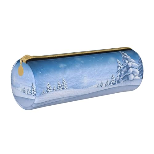 NDDCEDEW Schüler-Federmäppchen mit Winter-Schnee-Aufdruck, Leder, Reißverschluss, Schreibwaren-Tasche für Schule, Stiftehalter, tragbar, Aufbewahrung, Organizer, Make-up-Tasche, weiß, Einheitsgröße, von NDDCEDEW