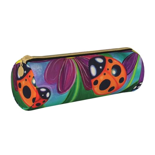 NDDCEDEW Schüler-Federmäppchen mit buntem Marienkäfer-Druck, Leder-Federmäppchen mit Reißverschluss, Schreibwaren-Tasche für Schule, Stiftehalter, tragbar, Organizer, Make-up-Tasche, weiß, von NDDCEDEW