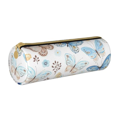 NDDCEDEW Schüler-Federmäppchen mit schönem Schmetterlings-Aufdruck, Leder, Reißverschluss, Schreibwaren-Tasche für Schule, Stiftehalter, tragbar, Organizer, Make-up-Tasche, weiß, Einheitsgröße, von NDDCEDEW