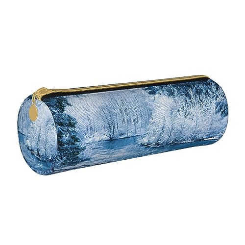 NDDCEDEW Schüler-Federmäppchen mit schönem Schneelandschafts-Druck, Leder, Reißverschluss, Schreibwaren-Tasche für Schule, Stiftehalter, tragbar, Organizer, Make-up-Tasche, weiß, Einheitsgröße, von NDDCEDEW