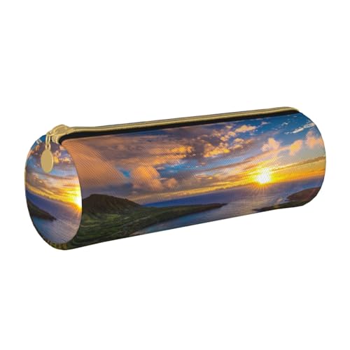 NDDCEDEW Schüler-Federmäppchen mit schönem Sonnenaufgang-Druck, Leder-Federmäppchen mit Reißverschluss, Schreibwaren-Tasche für Schule, Stiftehalter, tragbar, Organizer, Make-up-Tasche, weiß, von NDDCEDEW