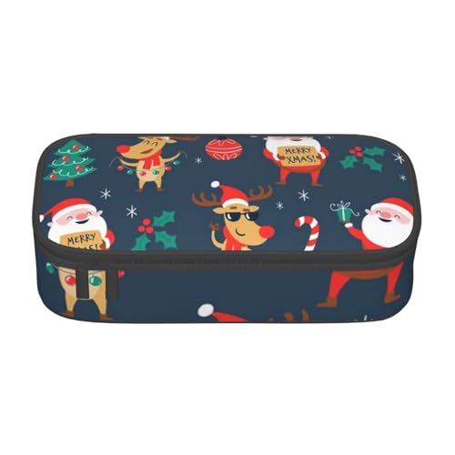 NDDCEDEW Weihnachtsmann Weihnachten Druck Große Kapazität Federmäppchen mit Reißverschluss Federmäppchen Schüler Federmäppchen Niedlich Federmäppchen für Mädchen und Jungen Teenager Schule von NDDCEDEW