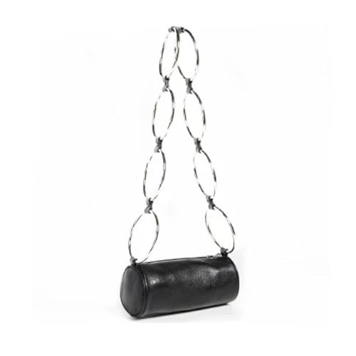 NDJQY Fashion Circular Scrub Litchi PU Leather Retro Metal Ring Handbag Small Round Shoulder Bag Women Mini Circle Bag Wholesale, Schwarz , Einheitsgröße von NDJQY