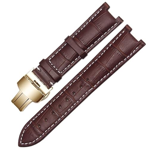 NDJQY Gnuine Lederarmband für GC-Armband, 22 x 13 mm, 20 x 11 mm, gekerbtes Armband mit Edelstahl-Schmetterlings-Schnalle, 22-13mm, Achat von NDJQY