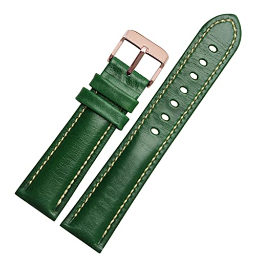 NDJQY Klassisches Allzweck-Uhrenarmband mit einfarbigem Gewebe, 18 mm, 20 mm, 21 mm, 22 mm, echtes Lederarmband, Grün-Roségold, 22 mm von NDJQY