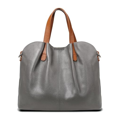 NDJQY Modische Damen-Handtaschen, großes Fassungsvermögen, echtes Rindsleder, Umhängetasche, luxuriöse Designer-Taschen, Damengeldbörsen, grau, 33-15-25cm von NDJQY
