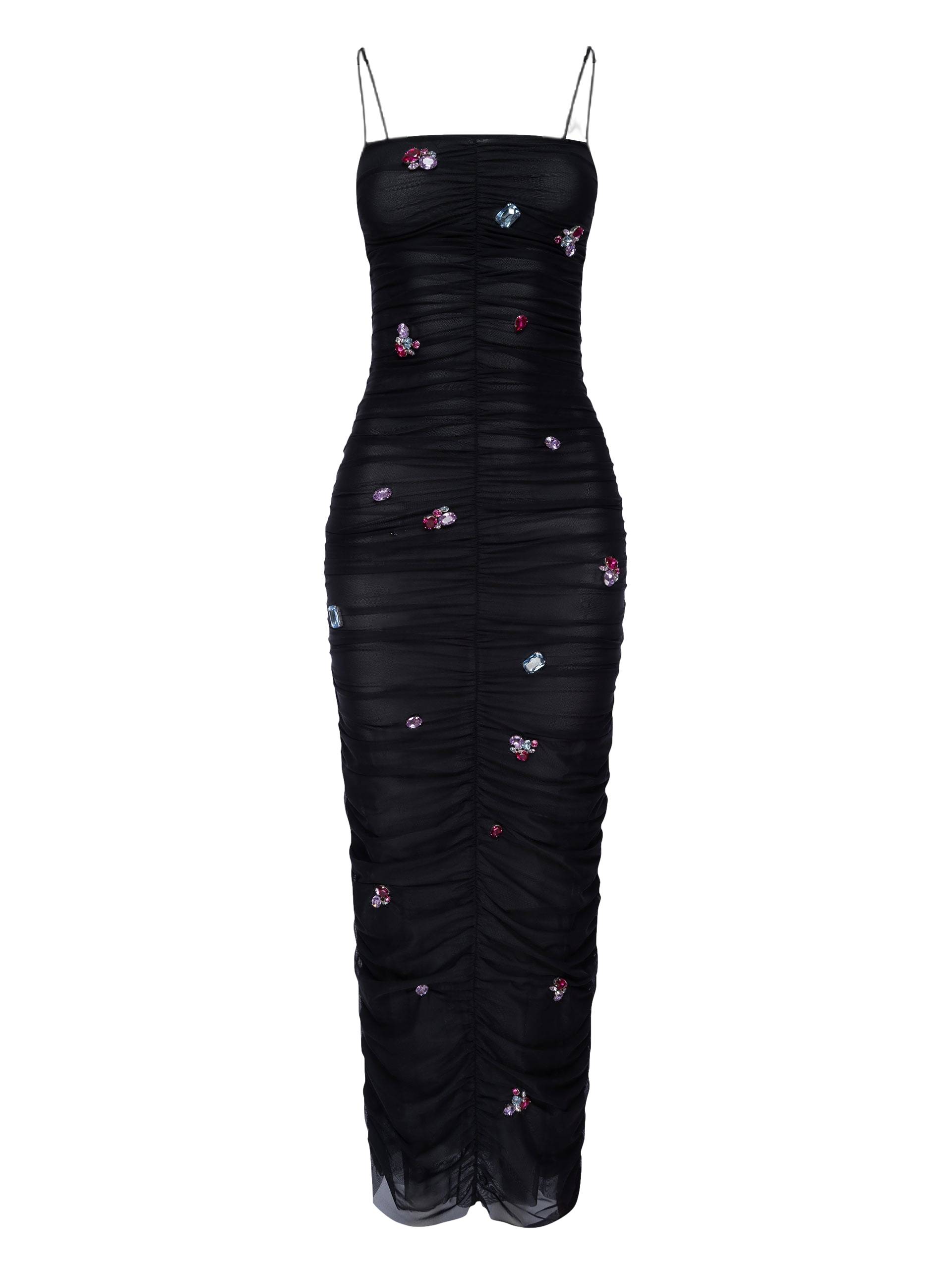 Embellished Ruched Mesh Midi Dress von NDS The Label