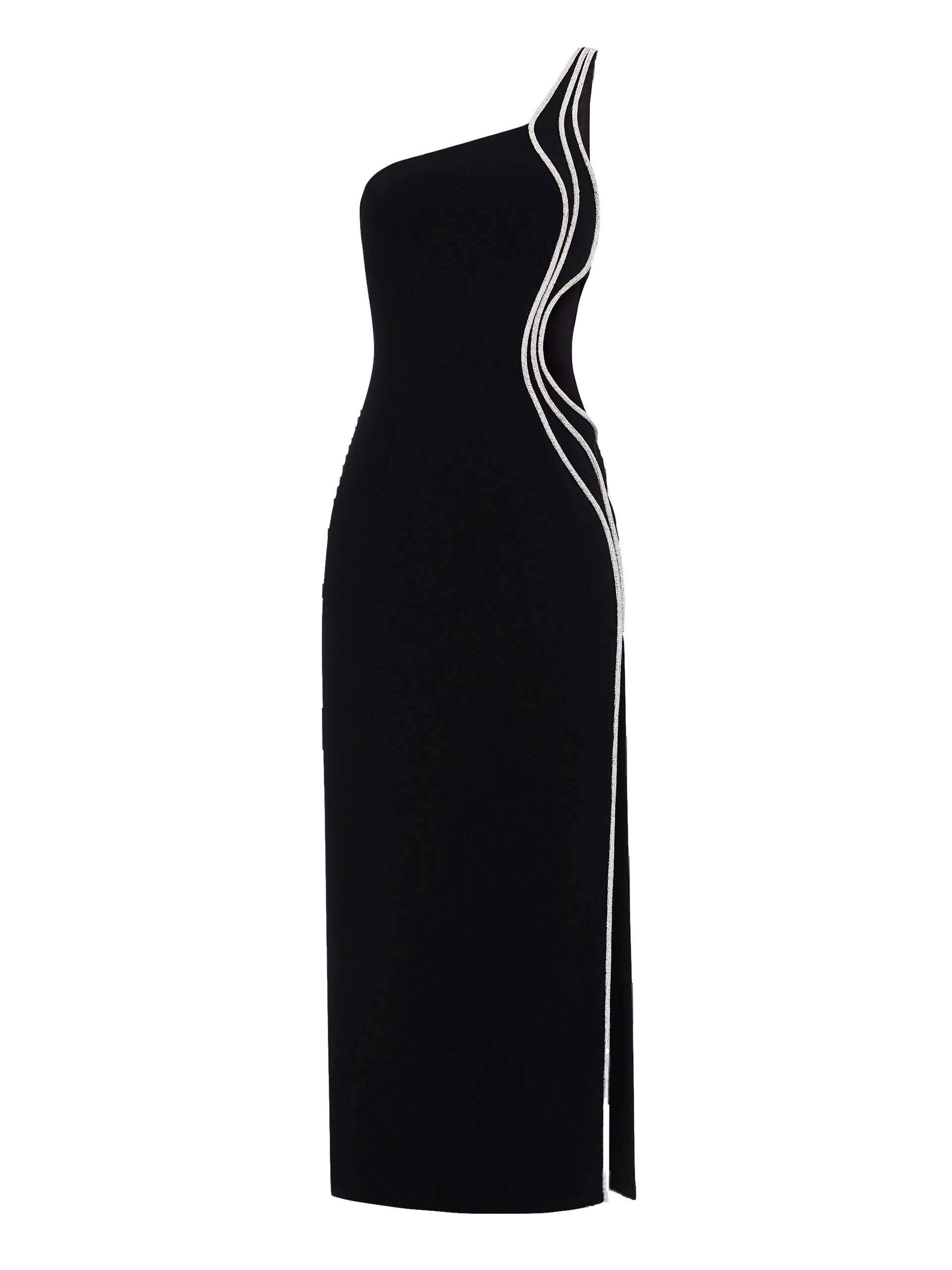 One-Shoulder Cutout Embellished Maxi Dress in Black von NDS The Label