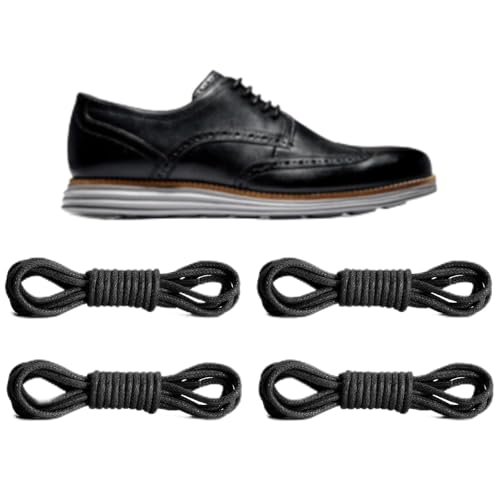 NDTEZUGT 2 Paar ø3mm Dünne Gewachste Oxford Schnürsenkel für Herren Lederschuhe Anzugschuhe Business Chukka Boot, Reißfest Runde Stiefel Schuhbänder Kordel Schwarz (Black, 32"/80cm) von NDTEZUGT