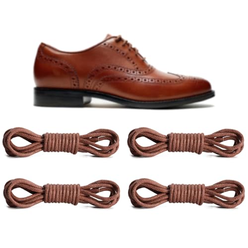 NDTEZUGT 2 Paar ø3mm Dünne Gewachste Oxford Schnürsenkel für Herren Lederschuhe Anzugschuhe Business Chukka Boot, Reißfest Runde Stiefel Schuhbänder Kordel Schwarz (Brown, 45"/115cm) von NDTEZUGT