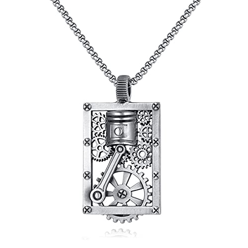 NDYD Reines Zinn Steampunk Hohl Quadrat Marke Zahnrad Kolben Anhänger Herren Hip Hop Retro Amulett Halskette Mit Exquisiter Verpackung von NDYD