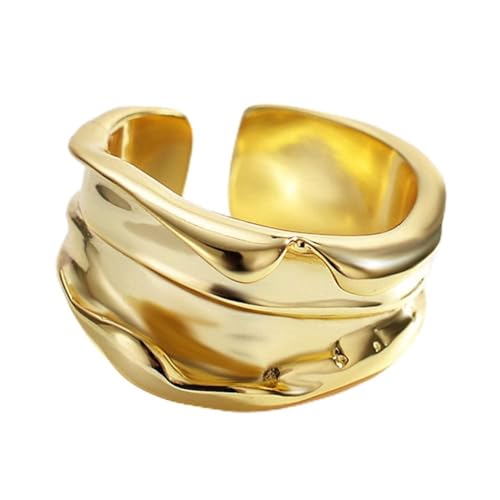 NDYD S925 Sterling Silber Handgemachter Breiter Konvexer Bandring, Handgemachter Gold Gefüllter Gehämmerter Ring, Einfacher Klassischer Minimalistischer Daumenring, Geschenk Für Sie,Gold von NDYD