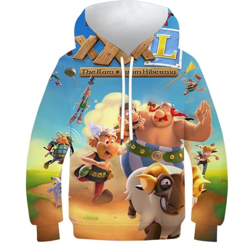 NEAFP 3D Kinder Sweatshirt Asterix und Obelix - Modischer Kinder Hoodie, Vielseitiger Kinder Pullover Für Jugendliche, Ideal Für Freizeitaktivitäten von NEAFP