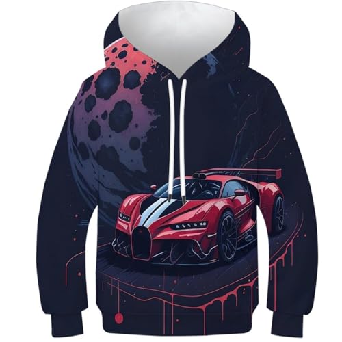 NEAFP Bezaubernder Kinder Hoodie Sportwagen Mit 3D-Muster - Kinder Pullover, Der in Jeder Garderobe Auffällt, Weiches Kinder Sweatshirt von NEAFP