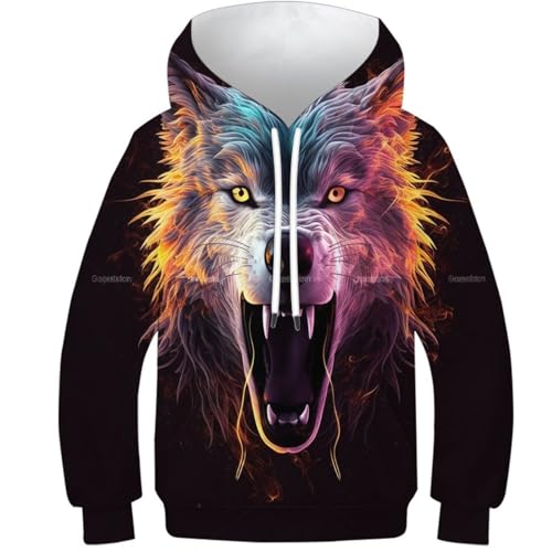 NEAFP Kinder Hoodie Wolf in Lebhaftem 3D Design - Trendiger Kinder Pullover, Stylisches Kinder Sweatshirt, Ideal Für Jungen Und Mädchen von NEAFP