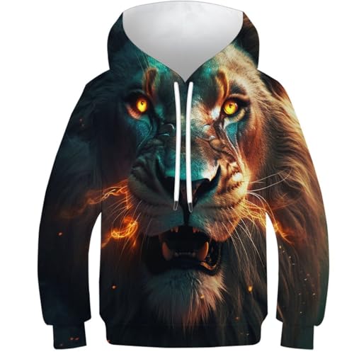 NEAFP Kinder Pullover Löwe in 3D - Stylischer Kinder Hoodie, Kinder Sweatshirt Für Freizeit Und Sport, Toll Für Jugendliche von NEAFP