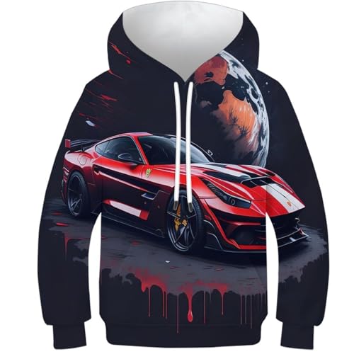 NEAFP Kinder Pullover Sportwagen Mit Lebendigem 3D-Druck - Stylischer Kinder Hoodie, Weiches Und Langlebiges Kinder Sweatshirt von NEAFP