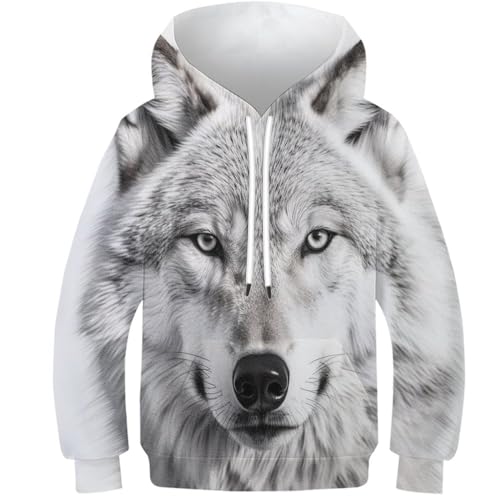 NEAFP Kinder Pullover Wolf in 3D-Optik - Bequemer Kinder Hoodie, Weiches Kinder Sweatshirt, Ideal Für Alltag Und Schule von NEAFP