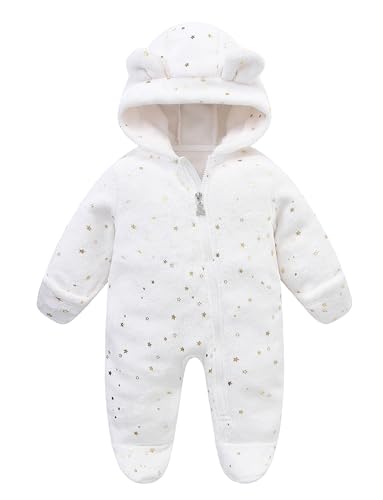 NEAWEALY Baby Overall Winter Mädchen Jungen Fleece Strampler Neugeborene Footed Jumpsuit Kleinkind Schneeanzüge mit Kapuze Weiß 0-3M von NEAWEALY
