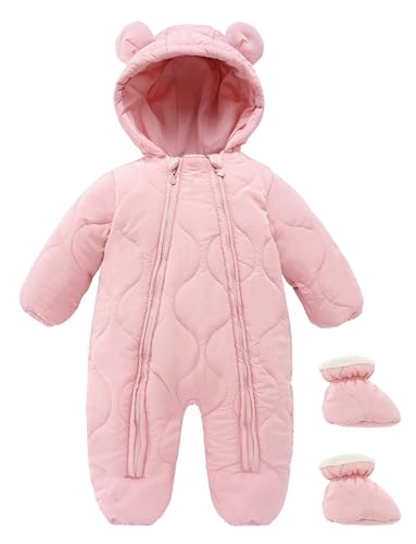 NEAWEALY Baby Strampelanzug mit Kapuze Mädchen Jungen Winter Overall Neugeborene Schneeanzüge Schlafstrampler Reißverschluss Romper Rosa 12-18 Monate von NEAWEALY