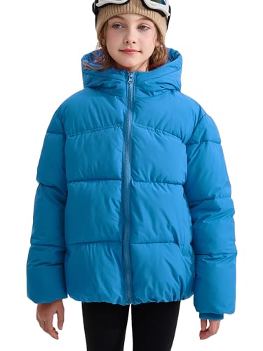 NEAWEALY Jungen Mädchen Winterjacke Kinder Pufferjacke mit Kapuze Outdoor Jacke Warm Fleece Daunenjacke Winddichte Skijacke Blau 11-12Y von NEAWEALY