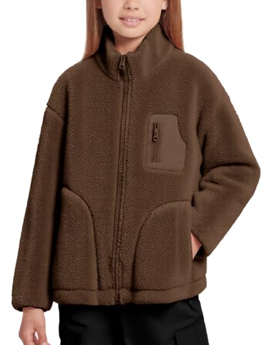 NEAWEALY Kinder Baby Fleecejacke Jungen Mädchen Winterjacke Stehkragen Reißverschluss Teddy Fleece Jacke Plüschjacke Flauschjacke Dunkelbraun 12-13Y von NEAWEALY