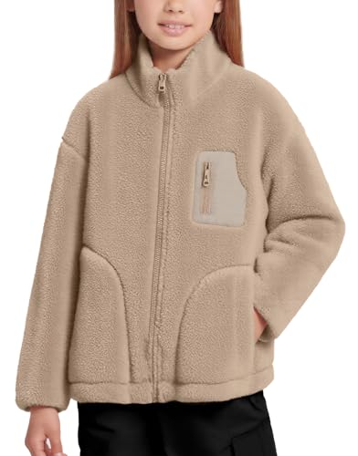 NEAWEALY Kinder Baby Fleecejacke Jungen Mädchen Winterjacke Stehkragen Reißverschluss Teddy Fleece Jacke Plüschjacke Flauschjacke Hellbraun 12-13Y von NEAWEALY