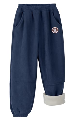 NEAWEALY Kinder Fleece Thermohose Jungen Herbst-Winter Cordhose Kordhose Einfarbig Kinderhose Jogginghose Trainingshose Marineblau 12-13Y von NEAWEALY